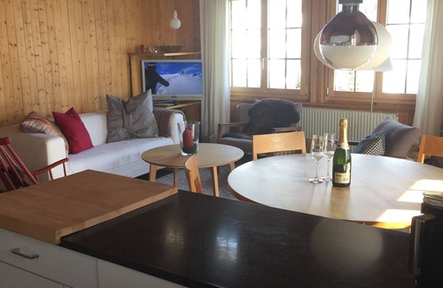 Adelboden Apartment | Cozy family apartment with stove, gallery and magnificent alpine view