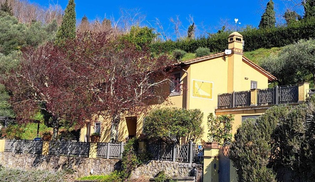 A terrace overlooking the sea and the hills of Versilia in Camaiore