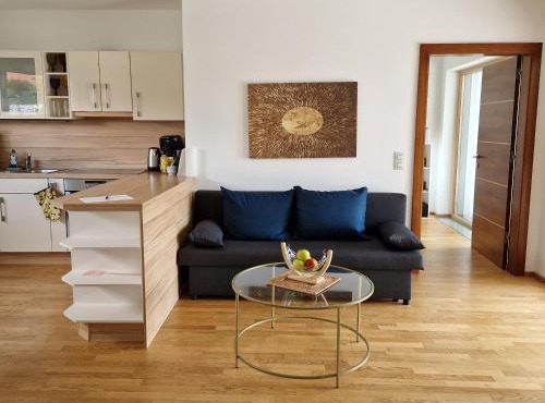 Comfy Plaza 65m2 Ground Floor Apartment no stairs with Separate Bedroom Living Room Full Kitchen and Study Furnished Terrace Parking at the Door Fiber Internet Sleeps 4 in Aurolzmünster