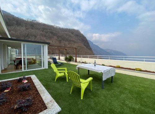 Penthouse with Big Terrace in Residence with Pool in Valbrona